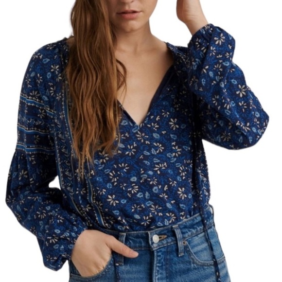 Lucky Brand Tops - LUCKY Brand Blue Boho Modal Blend Floral Blouse Large